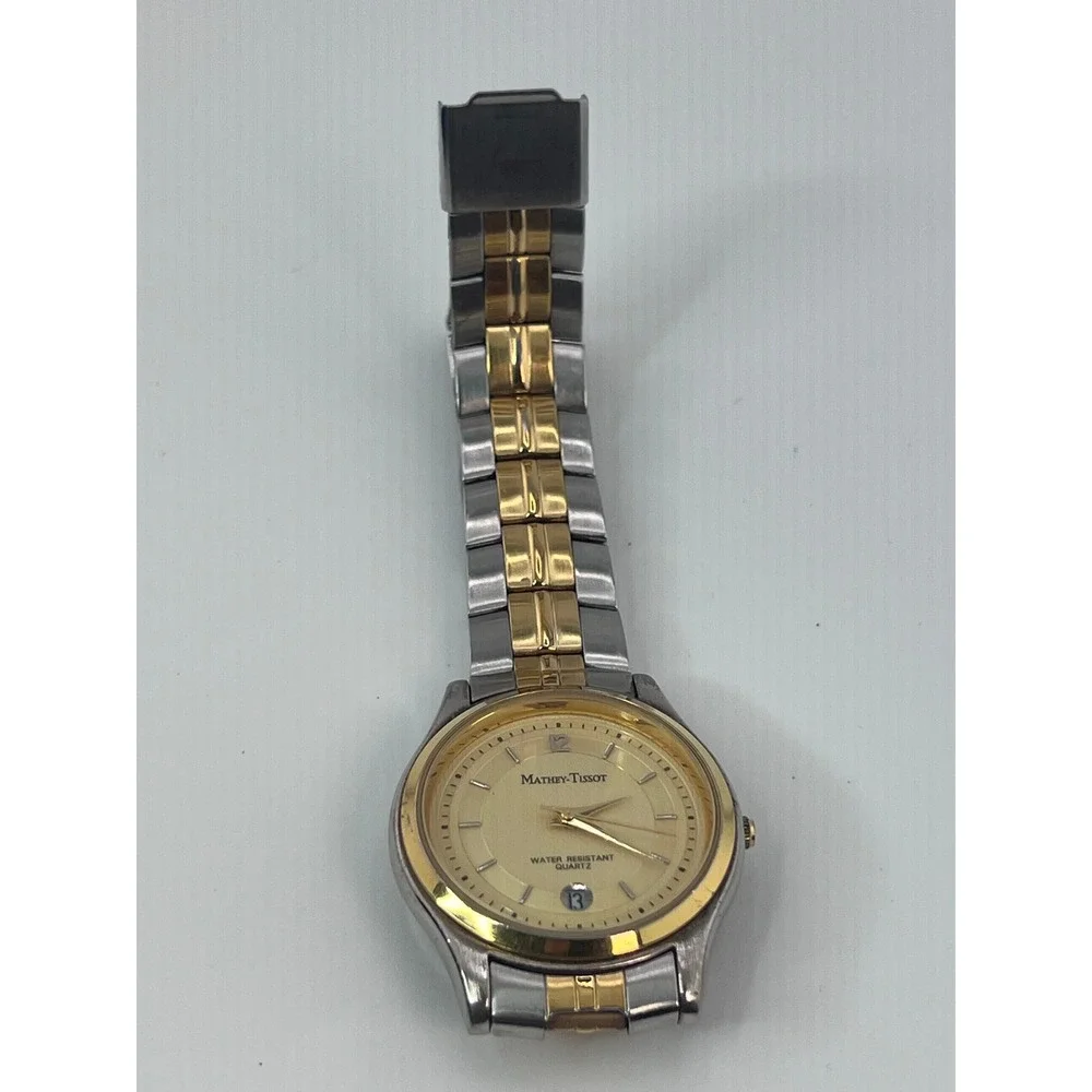 Mathey Tissot Two Tone Gold Silver Stainless Steel Quartz‎ Watch Date MT1312GLD